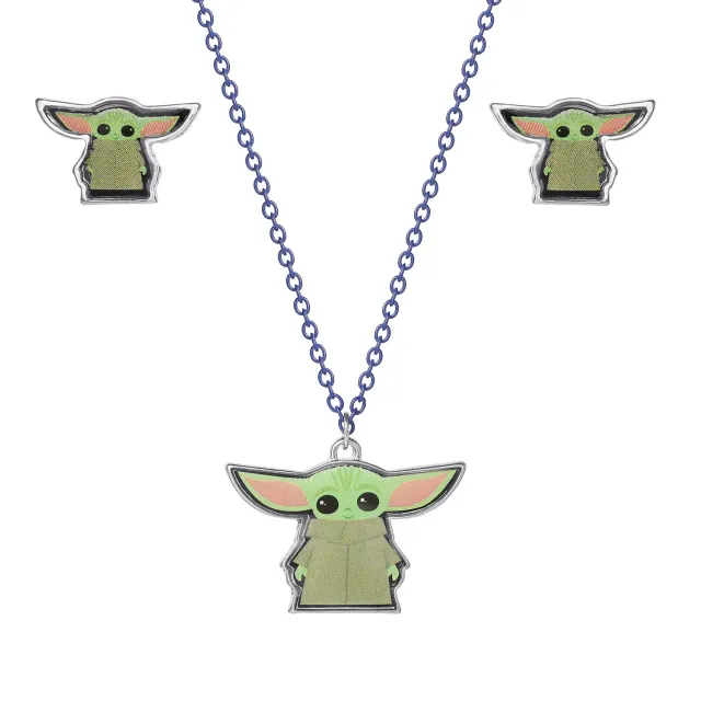 Star Wars & Mandalorian The Child Schmuckset Kette Ohrringe Grün Schwarz